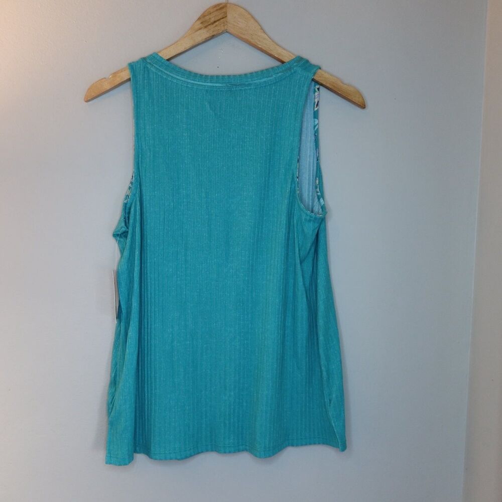 Croft & Barrow Pajama Set Womens M Teal Ribbed Tank Floral Shorts Sleepwear NWT - Picture 6 of 7